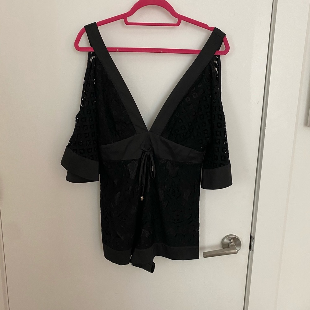 Black open shoulder romper